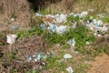 Terrible landfill in the woods. Concept of anthropogenic pollution of forests and nature. There`s a lot of rubbish in the forest Royalty Free Stock Photo