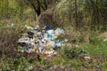 Terrible landfill in the woods. Concept of anthropogenic pollution of forests and nature. There`s a lot of rubbish in the forest Royalty Free Stock Photo