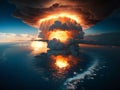 Terrible nuclear explosion in the middle of the ocean Royalty Free Stock Photo
