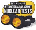 Goggles Reflecting Nuclear Explosion during International Day Against Nuclear Tests, Vector Illustration