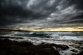 A terrible storm at sea raised the waves and enveloped in black clouds Royalty Free Stock Photo