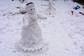 A terrible and ugly snowman made by children in the winter Royalty Free Stock Photo