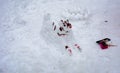 A terrible ugly snowman sculpted from the snow by children Royalty Free Stock Photo