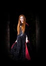 Terrible vampire woman in red cloak Royalty Free Stock Photo