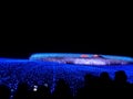 A terrific blue LED illumination of Mount Fuji at Naba No Sato Royalty Free Stock Photo