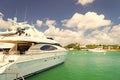 terrific summer yacht in harbour. photo of summer harbour with yacht docked.