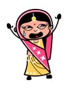Terrified Cartoon Indian Woman
