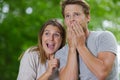 Terrified couple in countryside Royalty Free Stock Photo
