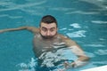 Terrified man asking for help in swimming pool