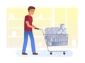 Terrified man with full cart buying toilet paper Royalty Free Stock Photo