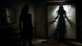 Eerie Doorway: A Haunting Silhouette Of A Girl