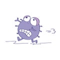 Terrified or scared virus, gem, bacteria or microbe running away. Original funny hand drawn cartoon illustration