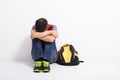 Terrified student sitting on the floor