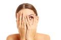 Terrified woman covering her face Royalty Free Stock Photo