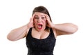 Terrified woman holding her head with both hands Royalty Free Stock Photo