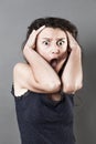 Terrified woman panicking expressing consternation Royalty Free Stock Photo