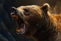 Terrifying Angry grizzly roaring. Generate Ai