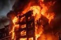 Terrifying Building fire closeup. Generate Ai