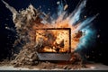 Terrifying Computer desktop exploding. Generate Ai
