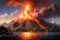 Terrifying Erupting volcano top view. Generate Ai