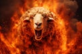 Terrifying Nightmare sheep with fire flames. Generate ai