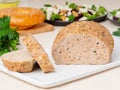 Terrine, meat loaf. Baked Turkey ground meat. Traditional French Royalty Free Stock Photo