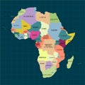 Territory of Africa with contour and countrie`s isolated color. Vector Illustration