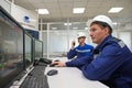 Petropavlovsk, Kazakhstan - 05.26.2015 : Workers monitor the indicators of the sensors in the control room of the power plant Royalty Free Stock Photo