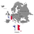 Territory of Europe continent. France. Separate countries with flags. List of countries in Europe. White background. Vector illust