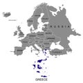 Territory of Europe continent. Greece. Separate countries with flags. List of countries in Europe. White background. Vector illust