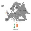 Territory of Europe continent. Ireland. Separate countries with flags. List of countries in Europe. White background. Vector illus
