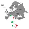 Territory of Europe continent. Italy. Separate countries with flags. List of countries in Europe. White background. Vector illustr