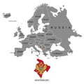 Territory of Europe continent. Montenegro. Separate countries with flags. List of countries in Europe. White background. Vector il
