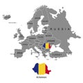 Territory of Europe continent. Romania. Separate countries with flags. List of countries in Europe. White background. Vector illus