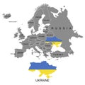 Territory of Europe continent. Ukraine. Separate countries with flags. List of countries in Europe. White background. Vector illus