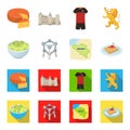 Territory on the map, brussels sprouts and other symbols of the country.Belgium set collection icons in cartoon,flat