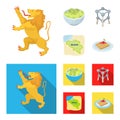 Territory on the map, brussels sprouts and other symbols of the country.Belgium set collection icons in cartoon,flat