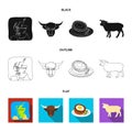 Territory on the map, bull head, cow, eggs. Scotland country set collection icons in black,flat,outline style vector Royalty Free Stock Photo