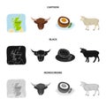 Territory on the map, bull head, cow, eggs. Scotland country set collection icons in cartoon,black,monochrome style Royalty Free Stock Photo