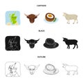 Territory on the map, bull head, cow, eggs. Scotland country set collection icons in cartoon,black,outline style vector Royalty Free Stock Photo