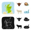 Territory on the map, bull head, cow, eggs. Scotland country set collection icons in cartoon,black style vector symbol Royalty Free Stock Photo