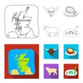 Territory on the map, bull head, cow, eggs. Scotland country set collection icons in outline,flat style vector symbol Royalty Free Stock Photo