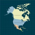 Territory of North America continent, Canada, Alaska and Mexico. Dark background. Vector illustration