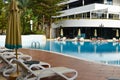 Territory of outdoor hotel. tourist sea vacation. long awaited vacation in tropical hotel.