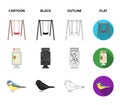 Territory plan, bird, lake, lighting pole. Park set collection icons in cartoon,black,outline,flat style vector symbol