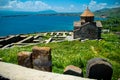 Territory Sevanavank monastery on Sevan lake Royalty Free Stock Photo