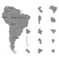 Territory of South America continent. Separate countries. List of countries in South America. White background. Vector illustratio