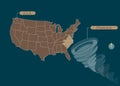 Territory of United States of America. South Carolina, North Carolina, Virginia. Hurricane - storm Florence. Vector illustration