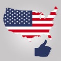 Territory of USA and Thumb sign. Gray background.Vector illustration.