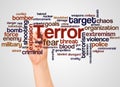Terror word cloud and hand with marker concept Royalty Free Stock Photo